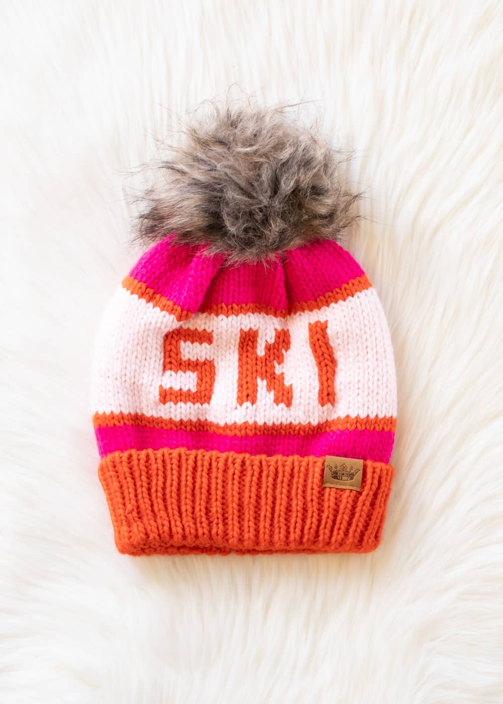 Orange, Blush & Pink Ski Pom Hat
