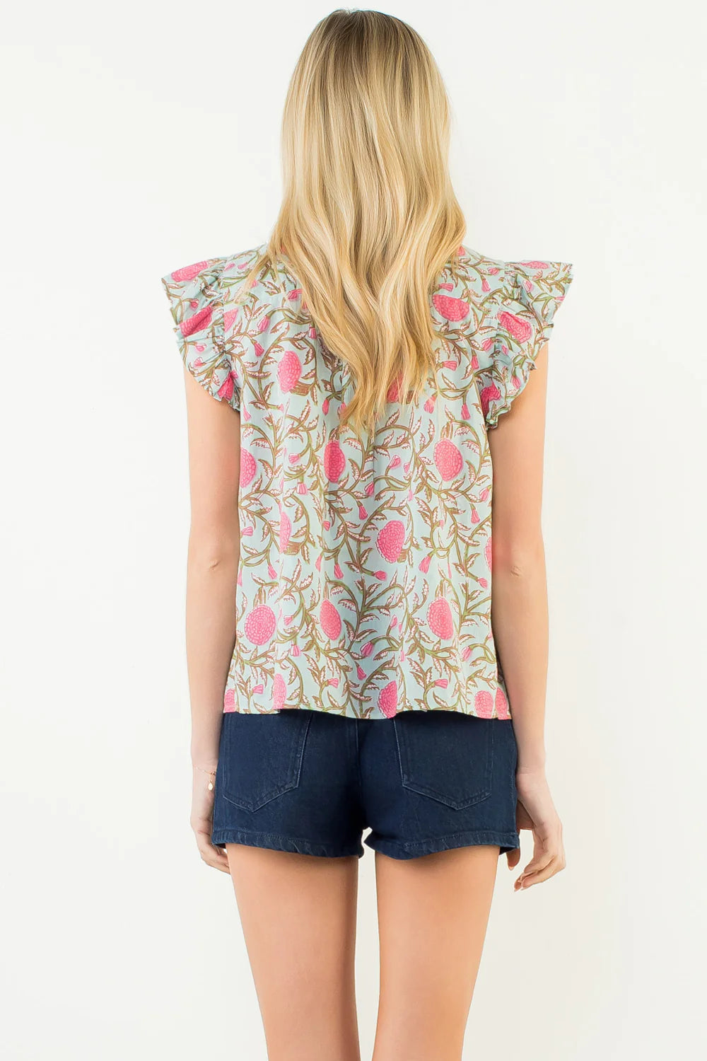 Floral Print Flutter Sleeve Top