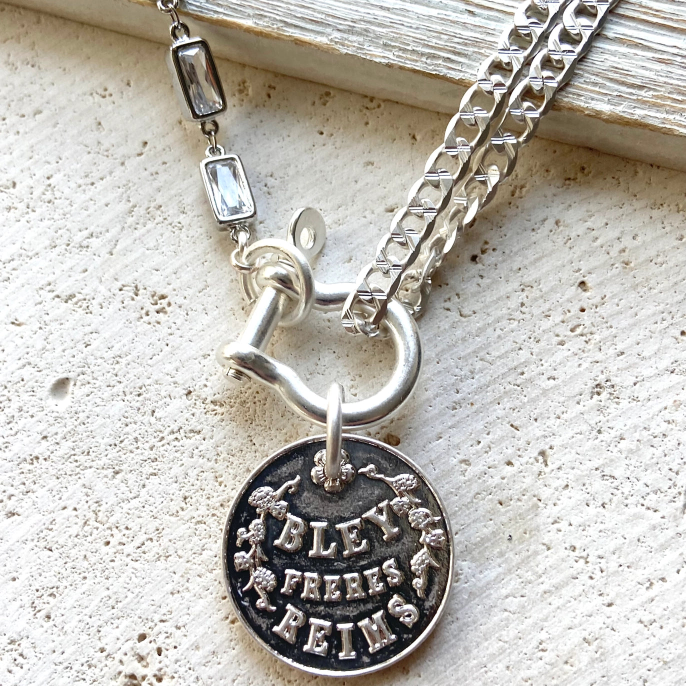 EDGY GLAM FRENCH CHAMPAGNE COIN NECKLACE - MATTE SILVER