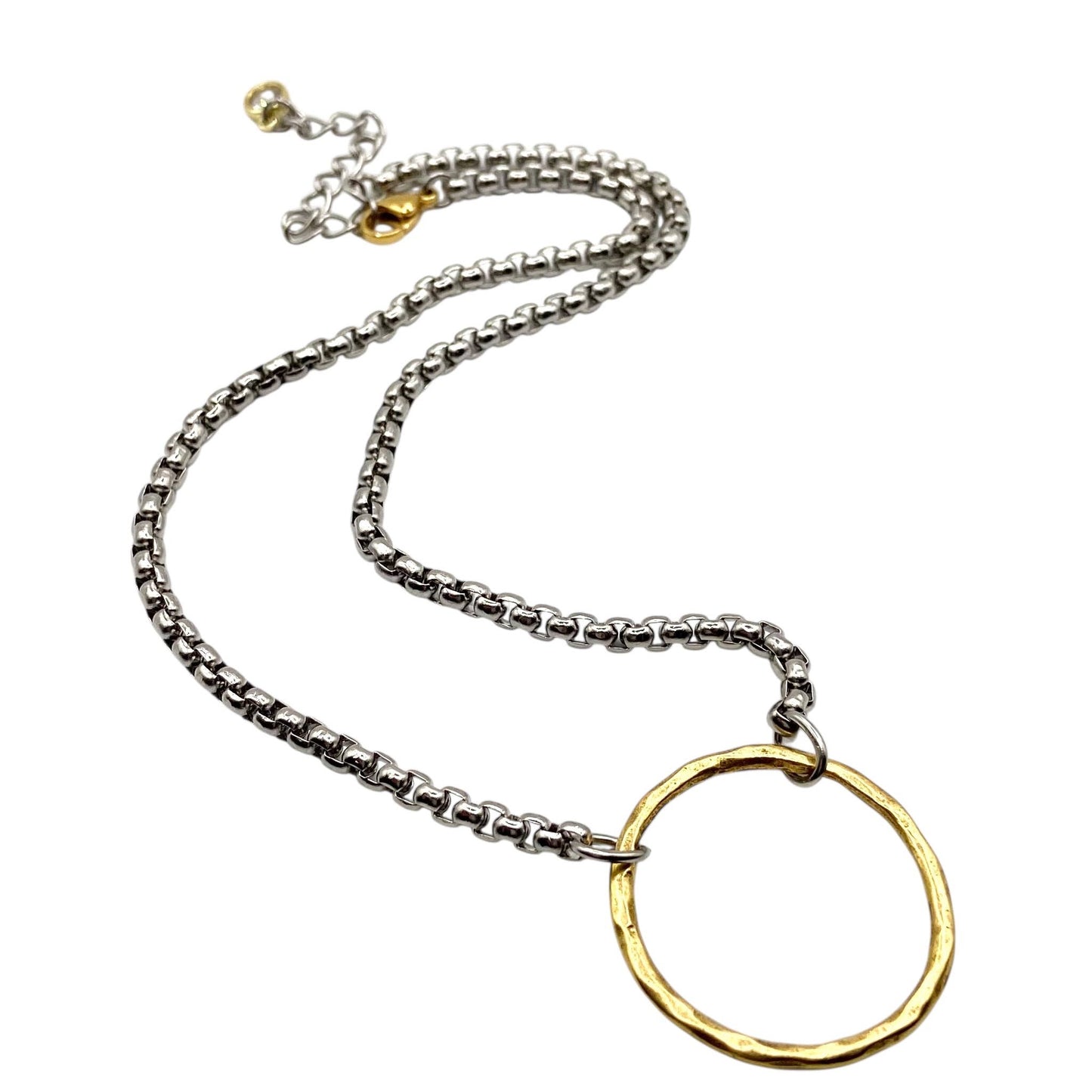 Two-Tone Hammered Circle Necklace