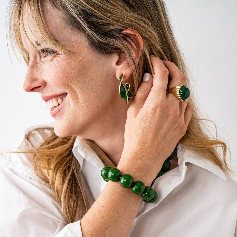 Cece Large Resin Bead Bracelet - Green