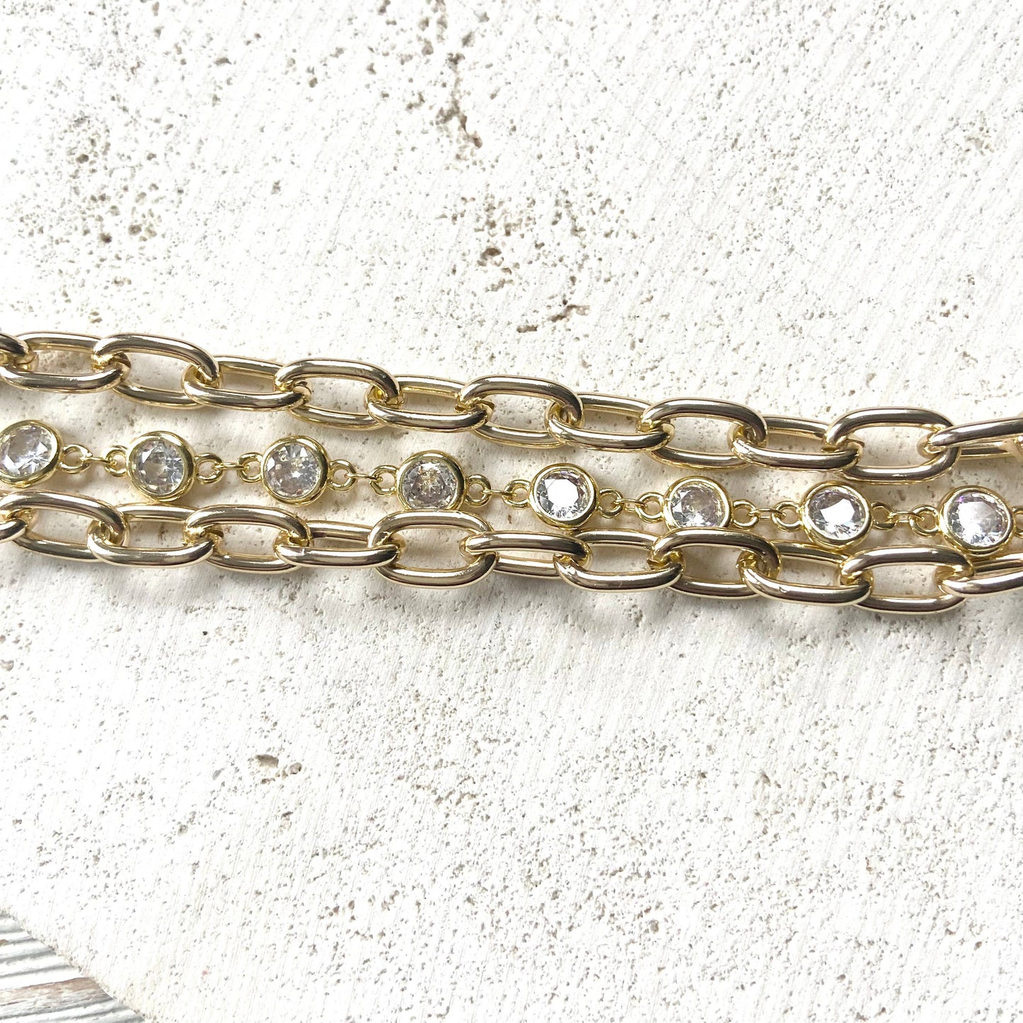 Boutique Three Strand Gold Crystal Bracelet