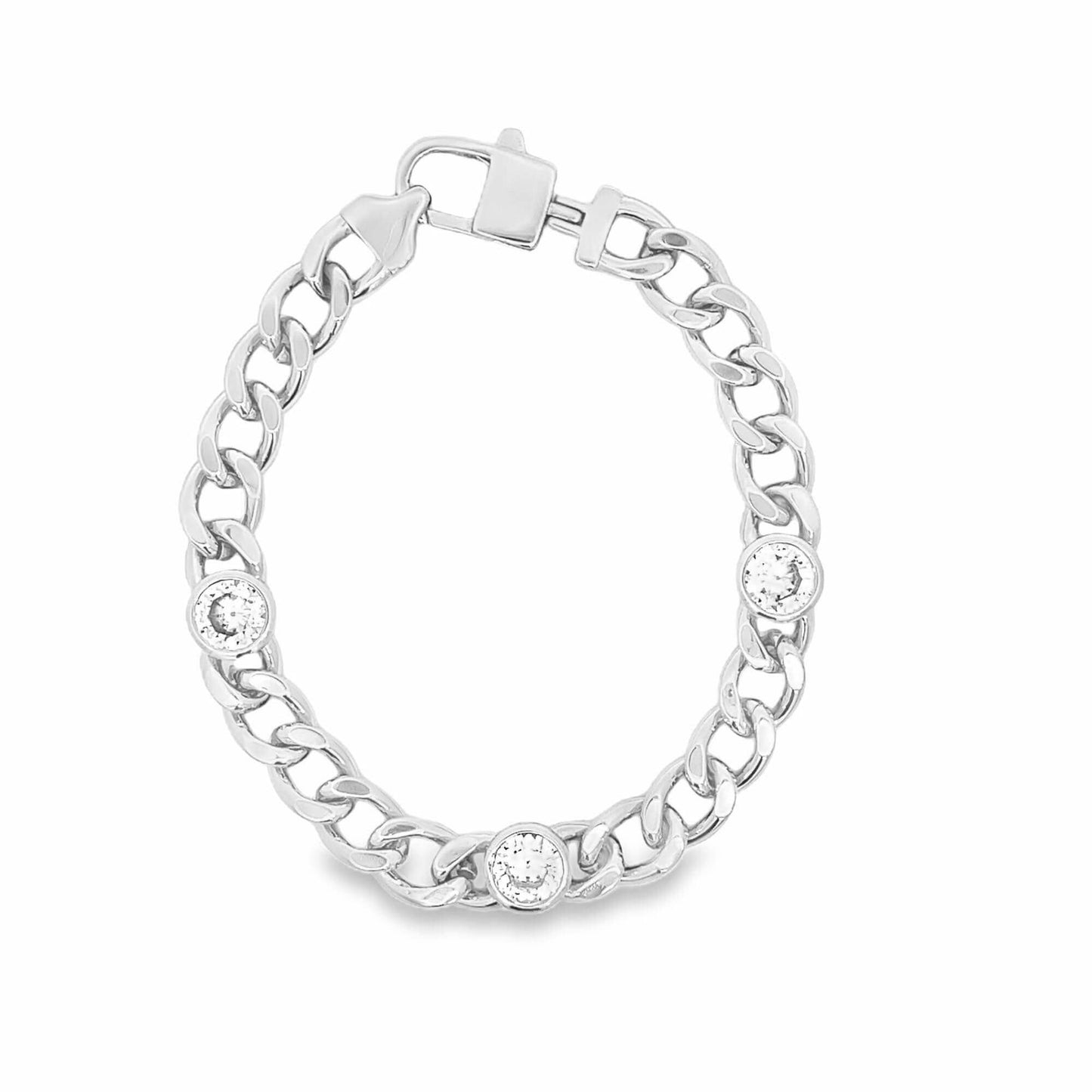 Triple CZ Gemstone Cuban Link Bracelet