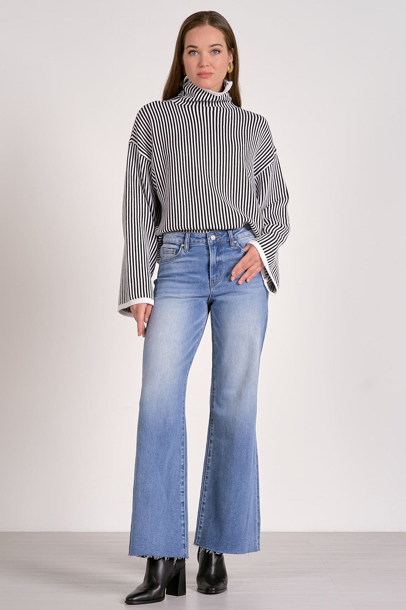 Mock Neck Striped Sweater