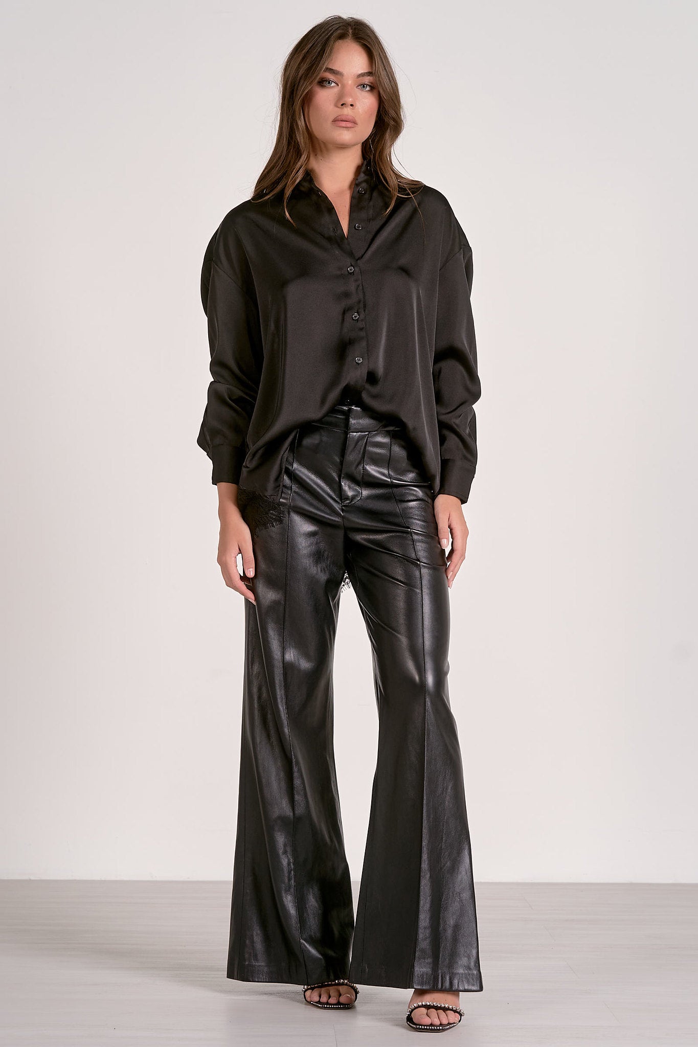Lace Back Button Down Blouse by Elan