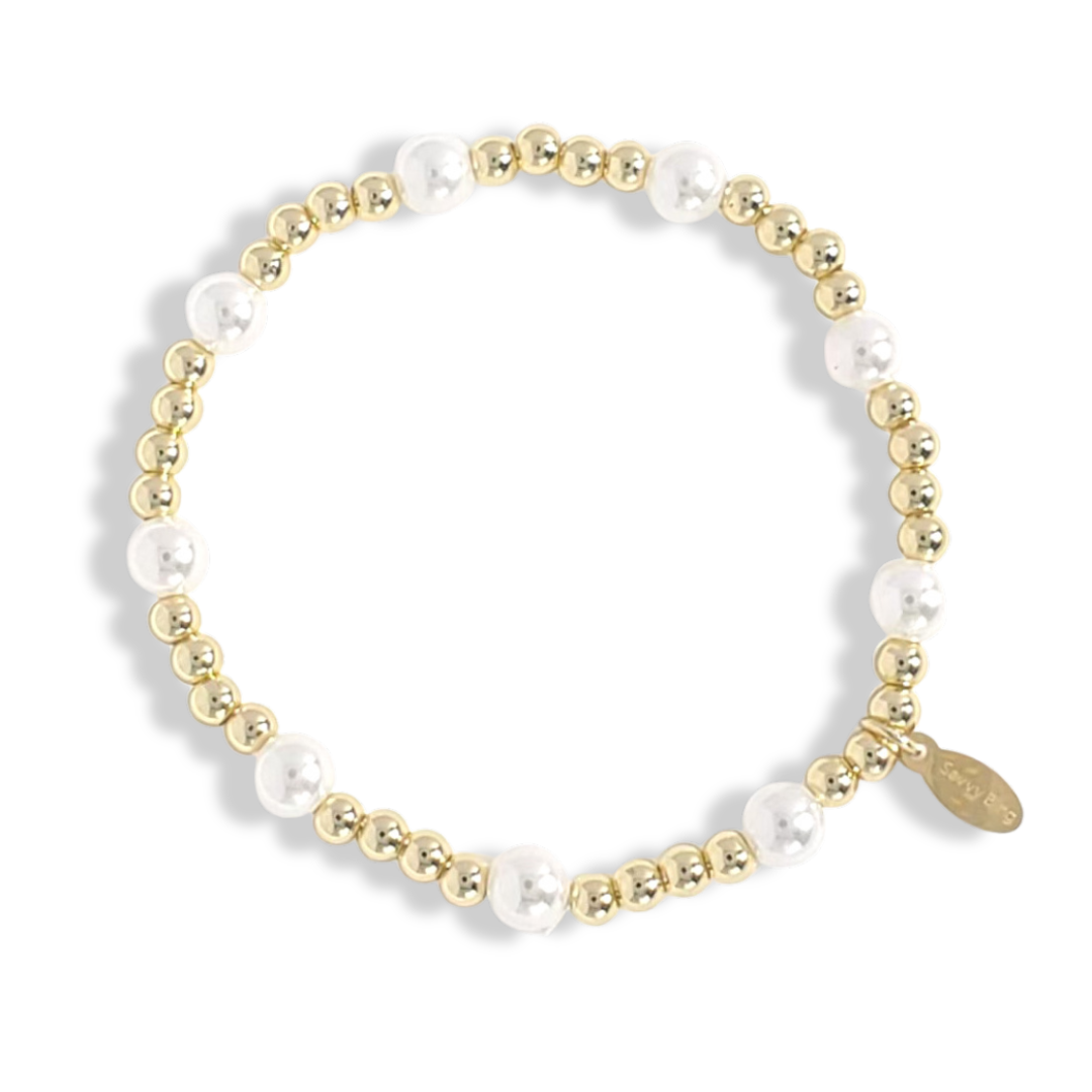4MM GOLD AND 6MM PEARL BEADED BRACELET