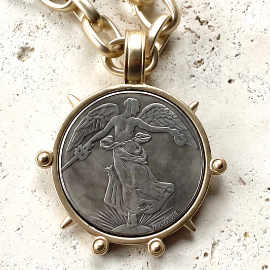 Medallion French Angel Coin Necklace