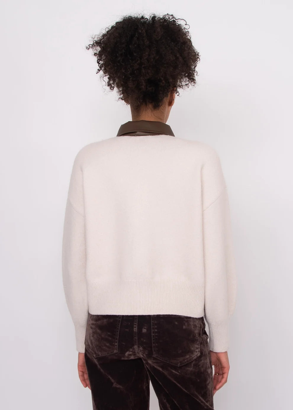 Oia Long Sleeve Leather Neck Cardigan