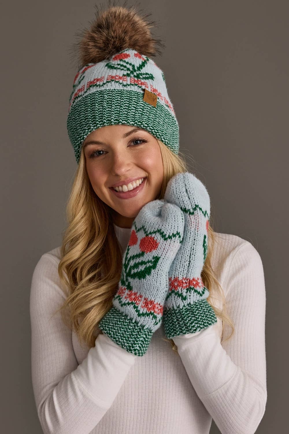 Lt. Blue Cherry Pattern Mittens