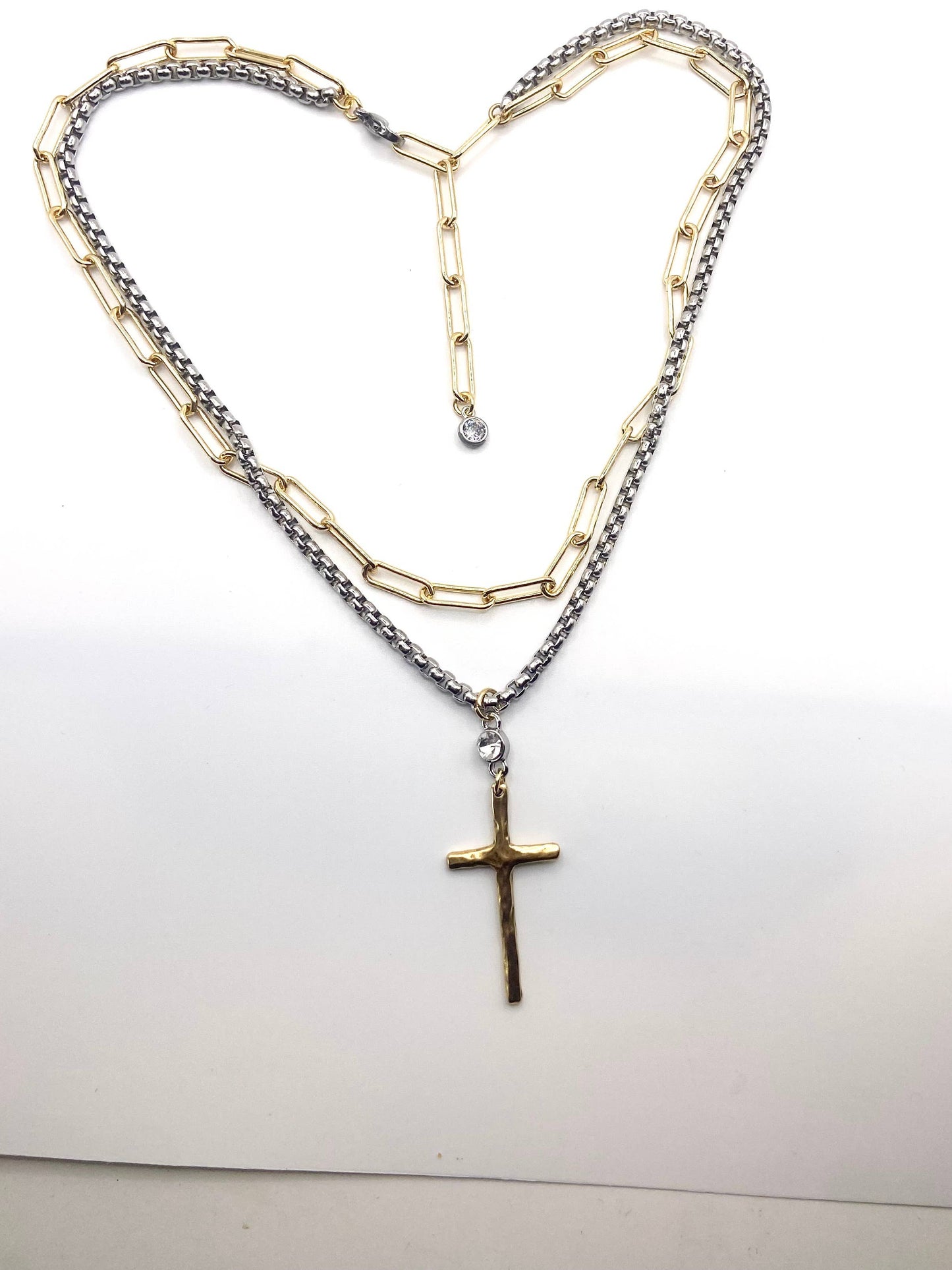 Mixed Metal Layered Cross Necklace
