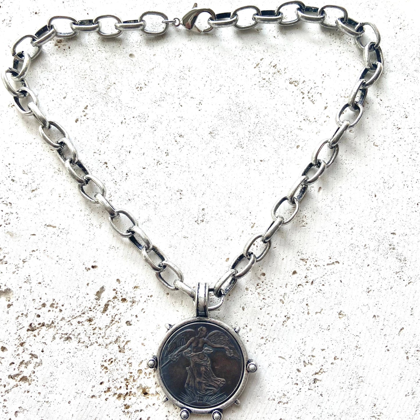 MEDALLION FRENCH ANGEL COIN NECKLACE
