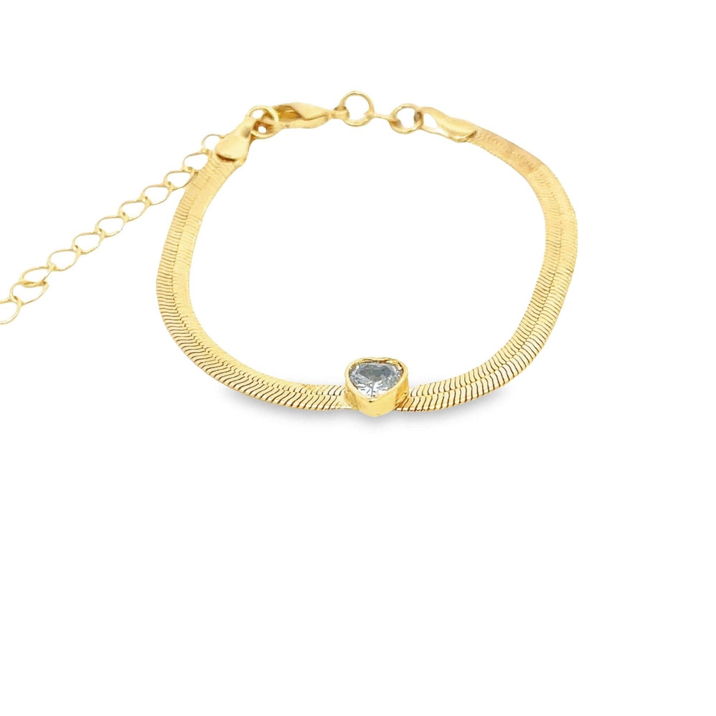 Herringbone CZ Heart Charm Bracelet
