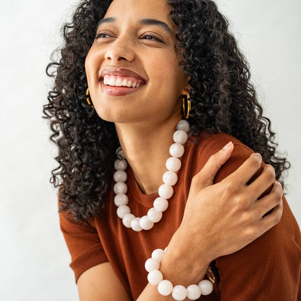 Cece Large Resin Bead Bracelet - Milky White
