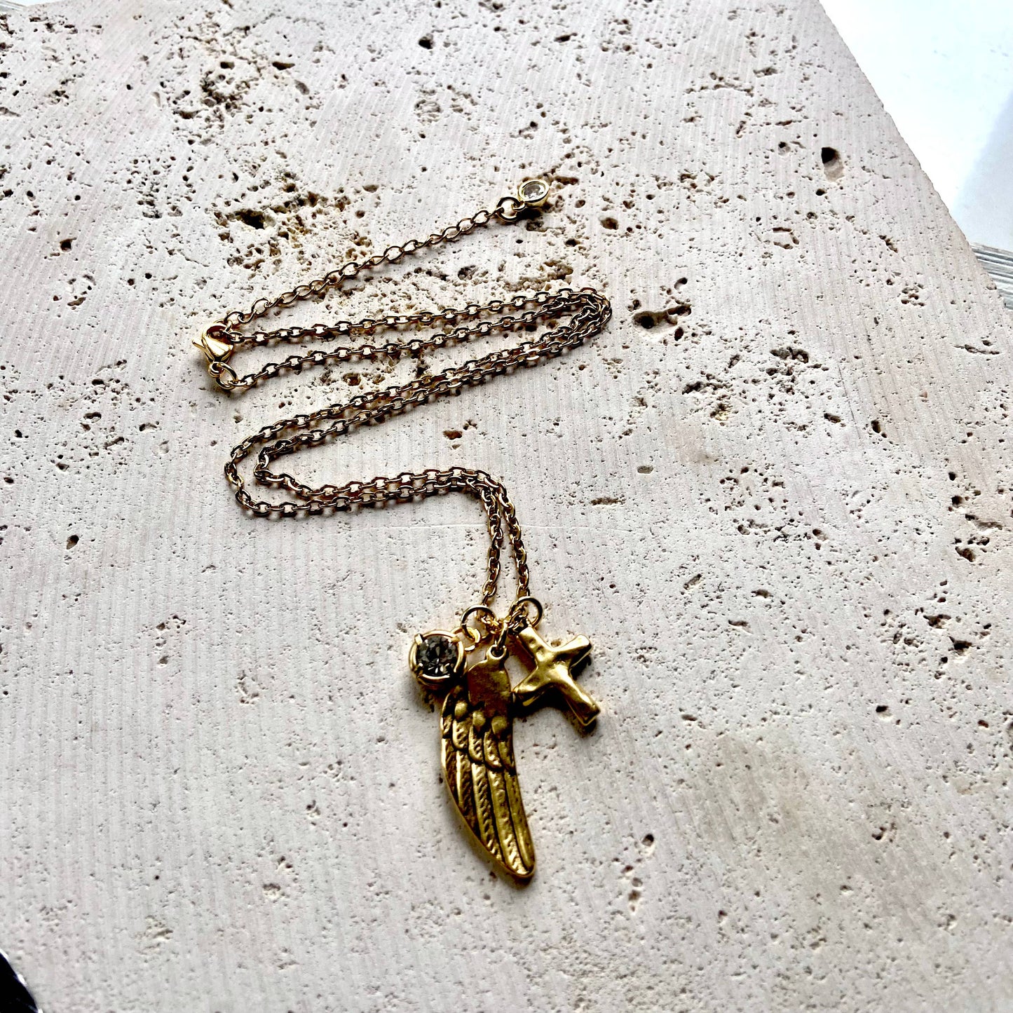 Angel Wing & Cross Hand Casted Necklace