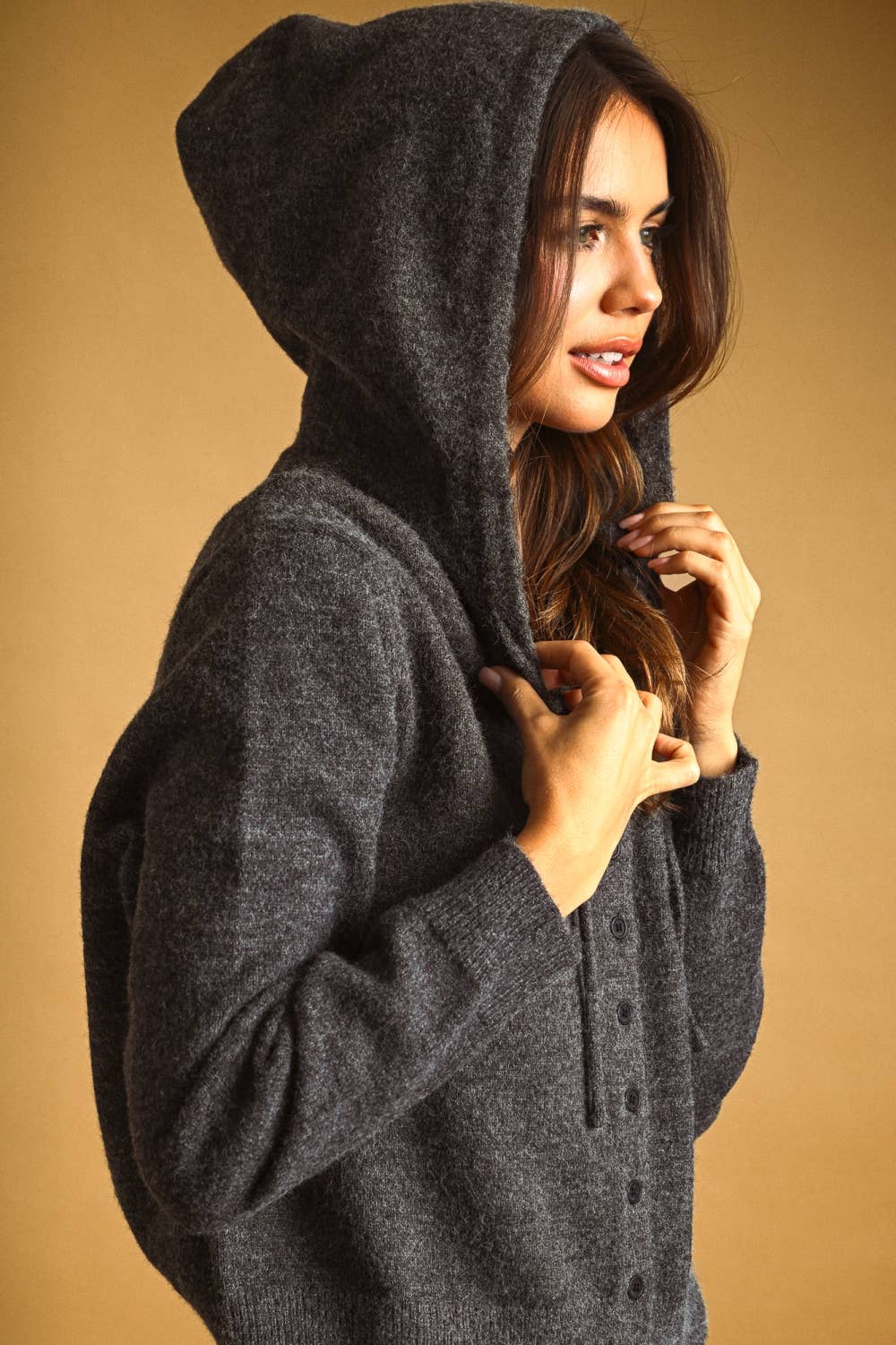 Button Front Sweater with Hood