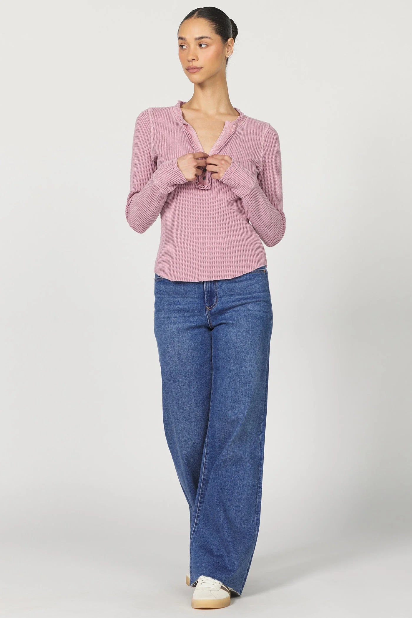 Luna V-Neck Long Sleeve Fitted Top - Lilas