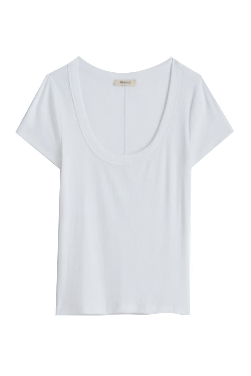 Journee Scoop Neck Ribbed Tee - White