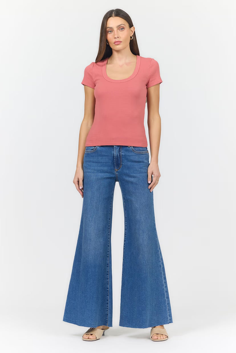 Journee Scoop Neck Ribbed Tee - Dusty Cedar