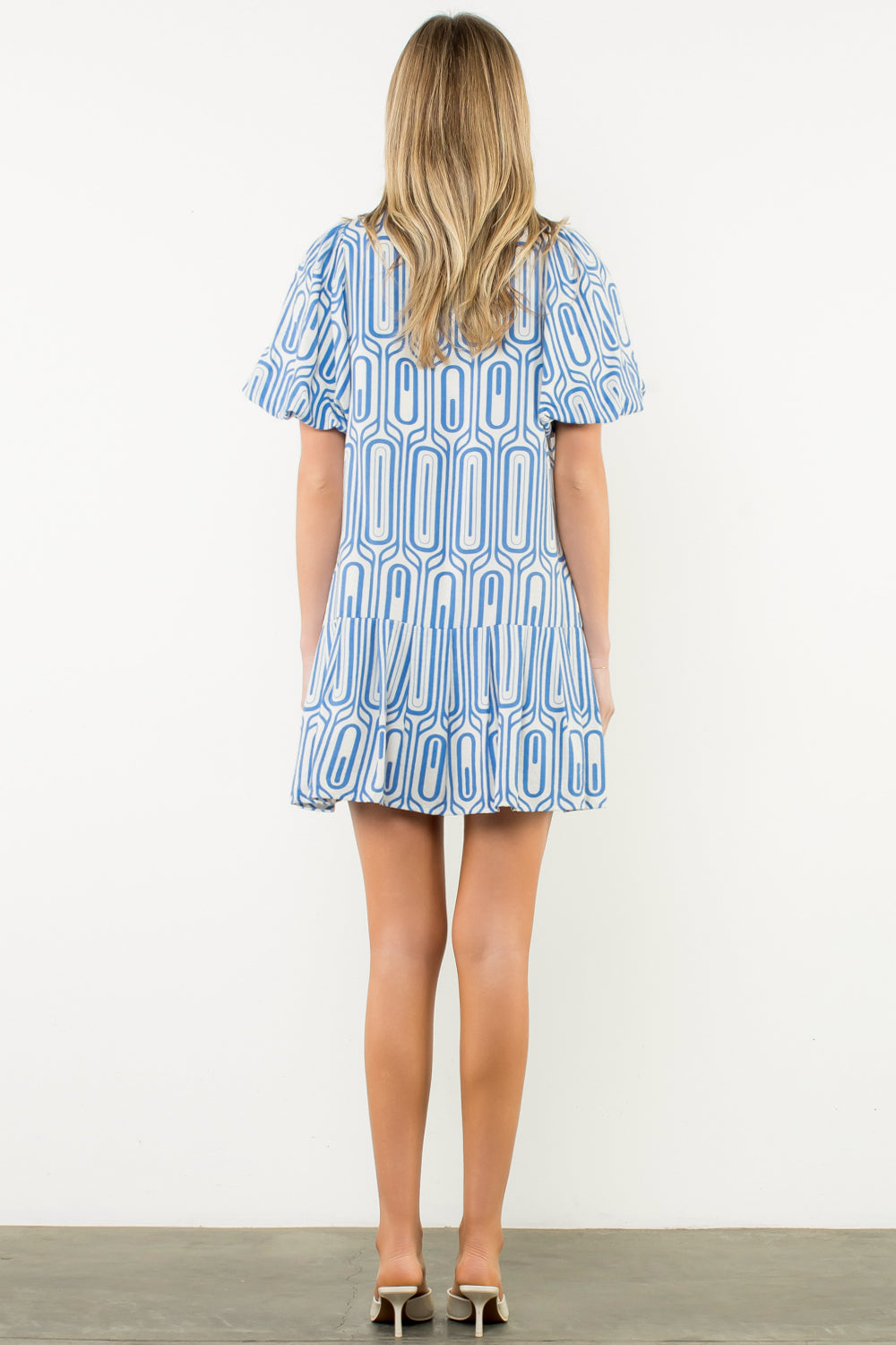PUFF SLEEVE PRINT BUTTON UP DRESS