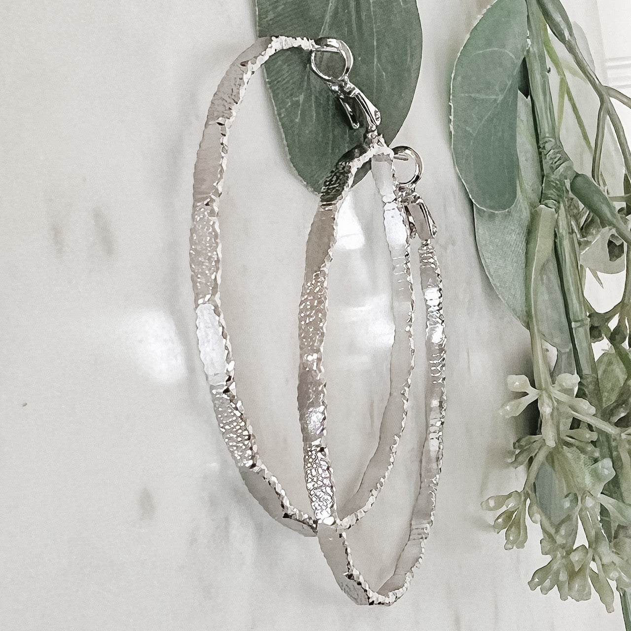 Shimmery Hammered Hoop Earrings