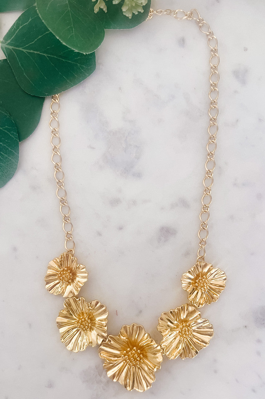 Gold Vintage Flower Statement Necklace