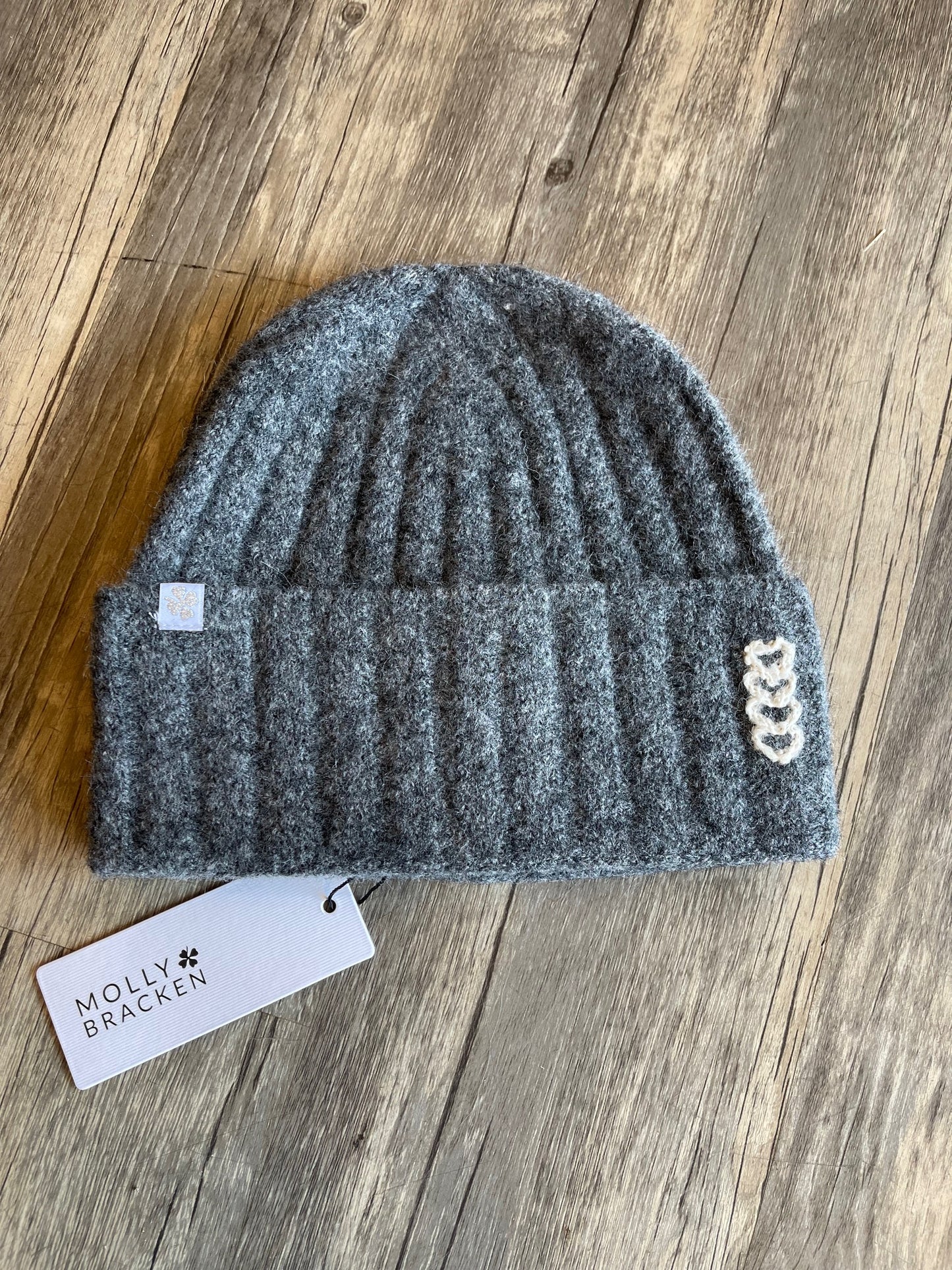 Embroidered Hearts Knitted Hat