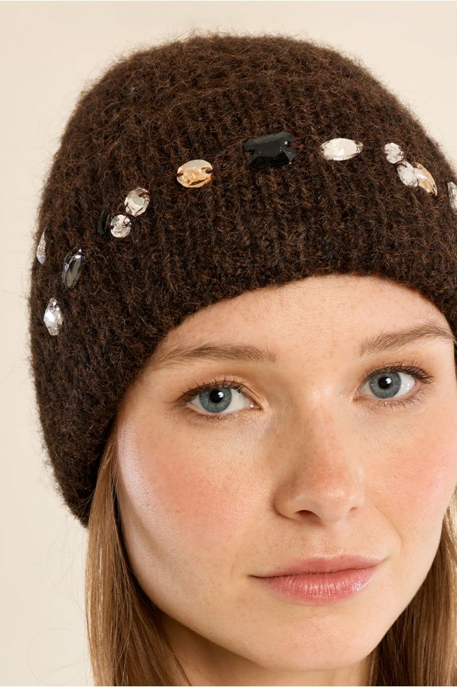 Rhinestone Detail Knit Hat