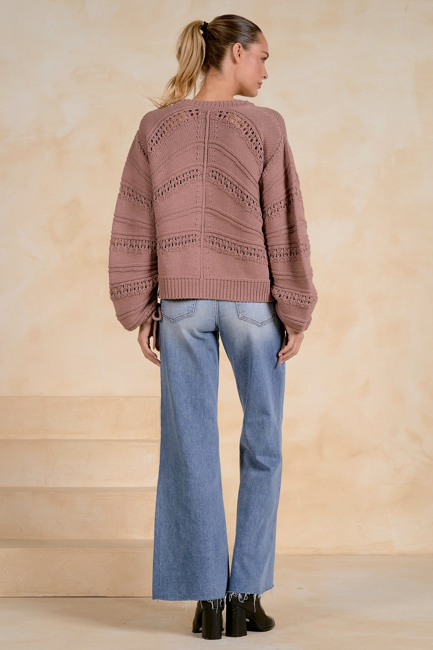 Open Knit Tie Detail Sweater
