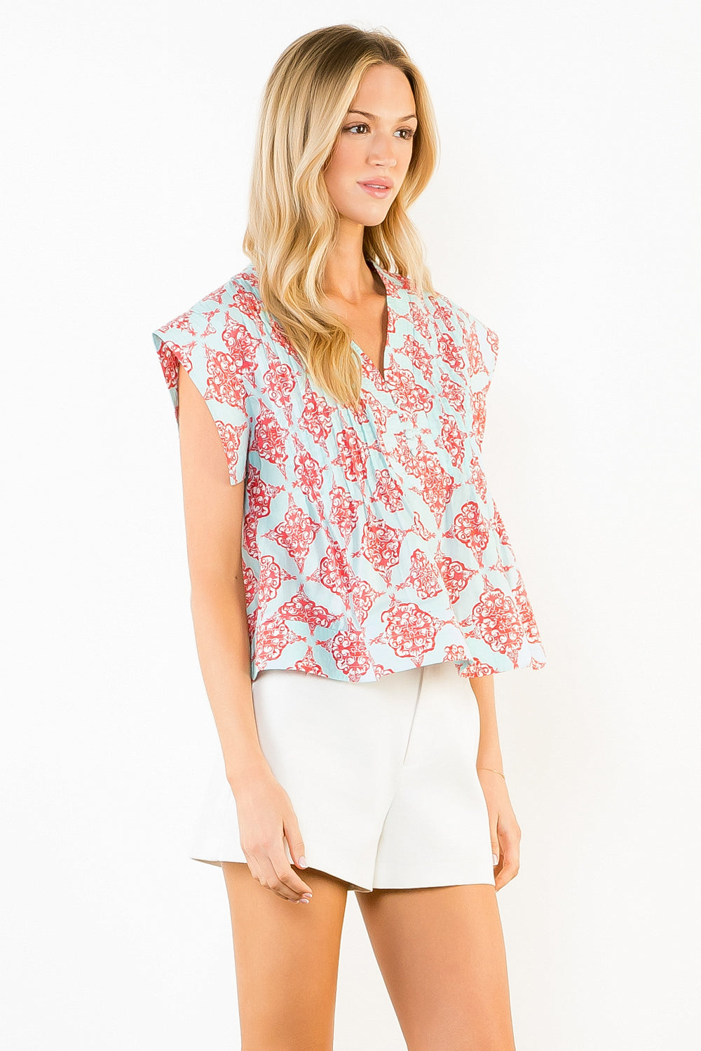 Floral Print V Neck Blouse