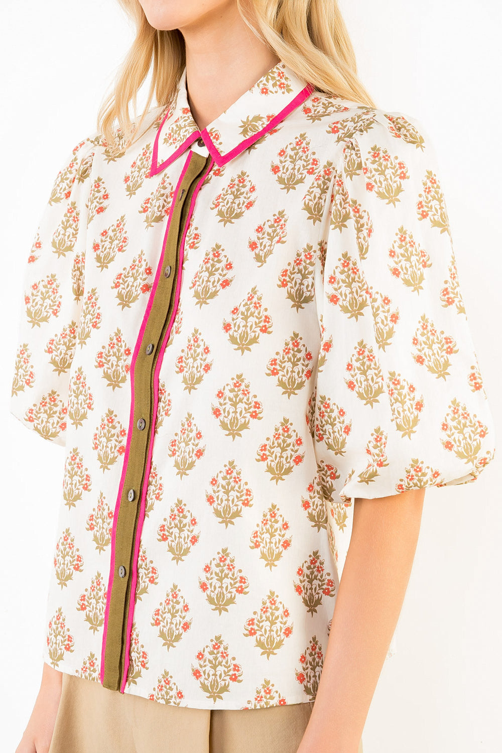 Contrast Trim Floral Print Blouse
