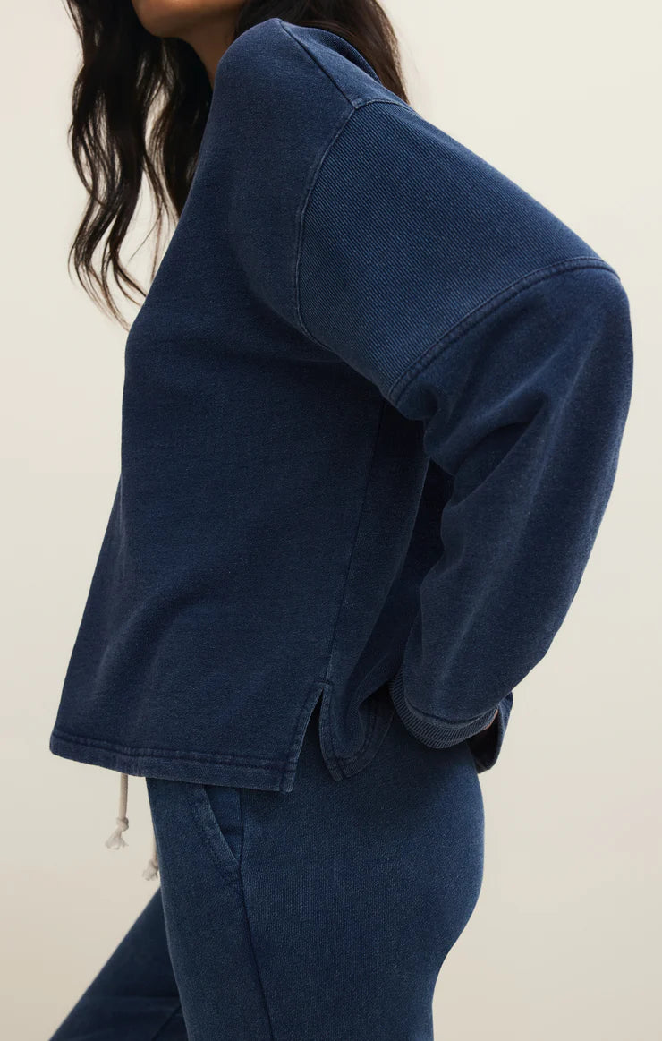 Delphine Knit Denim V-Neck Sweatshirt