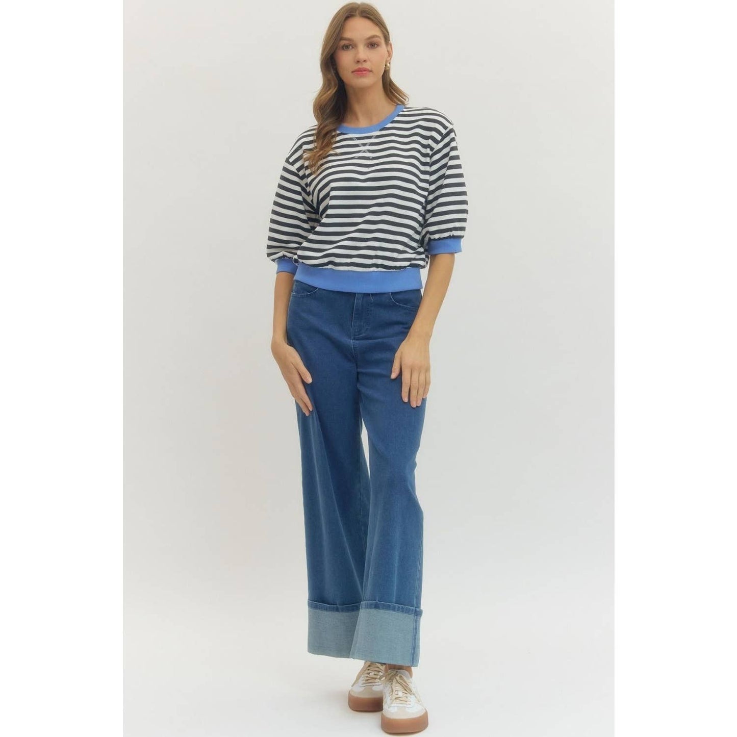 Striped Half Sleeve Knit Top