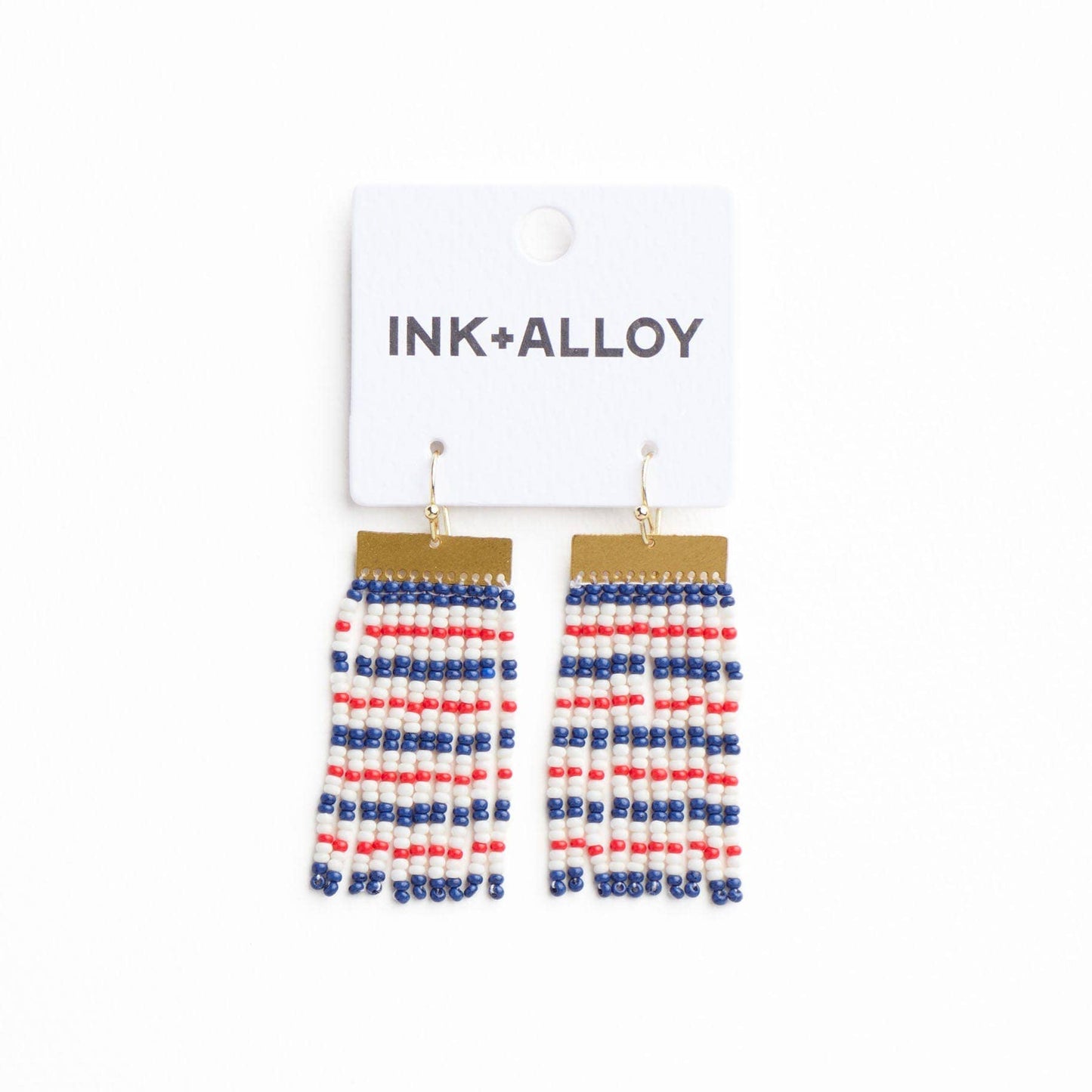 Scout Rectangle Mixed Horizontal Stripes Earrings - Red + Navy
