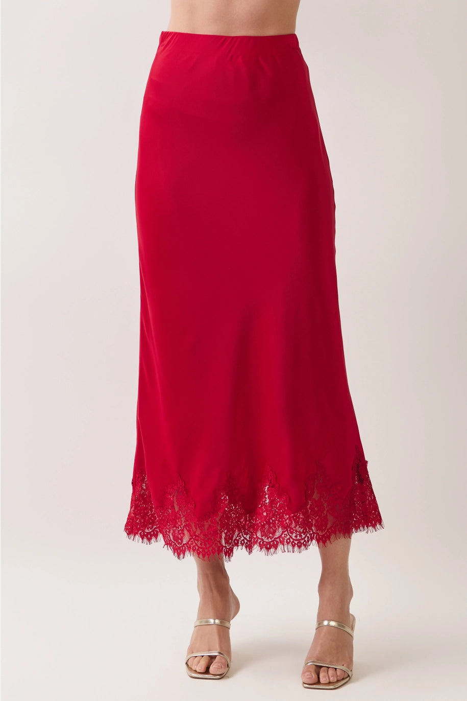 Lace Trim Satin Maxi Skirt