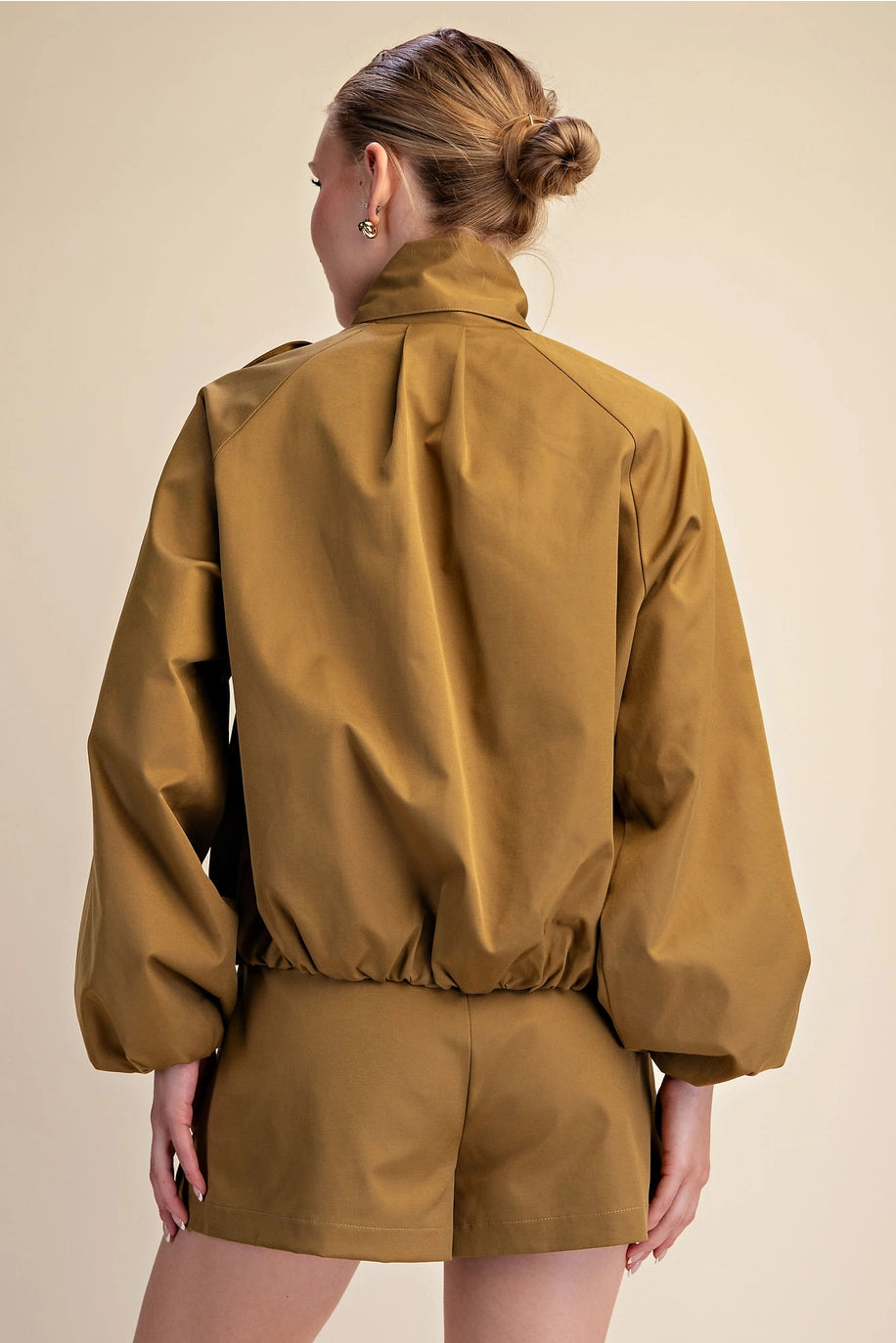 Scarf Collar Long Sleeve Puffy Jacket