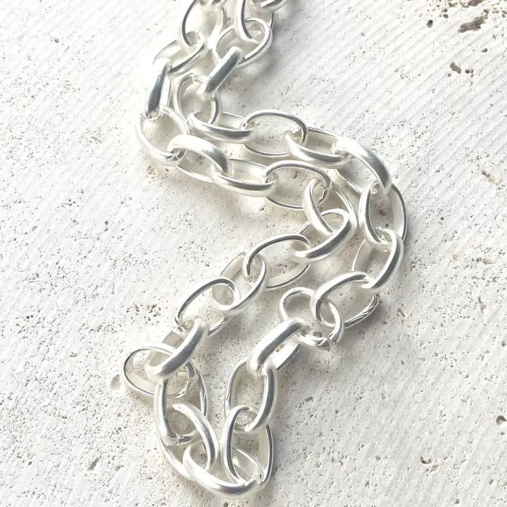 CHUNKY STATEMENT LAYERING NECKLACE - MATTE SILVER