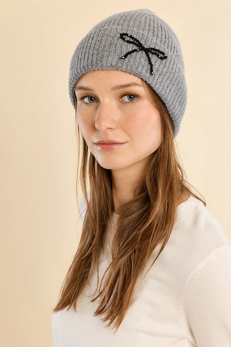 Crystal Bow Knitted Hat