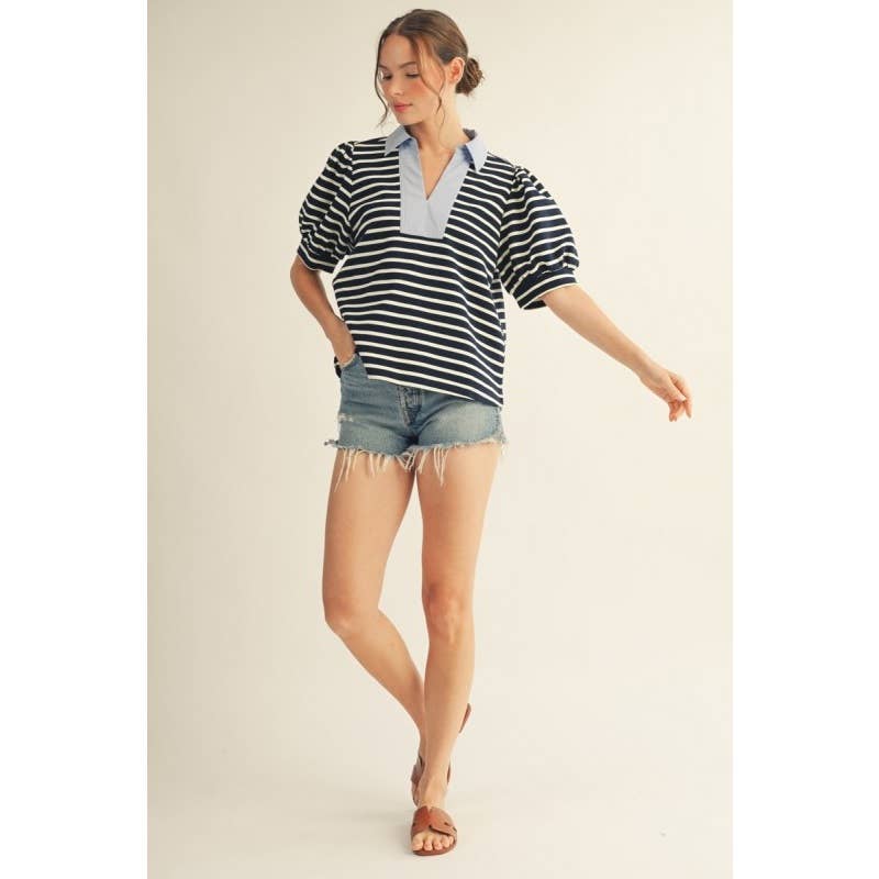 Solid Contrast Stripe Top