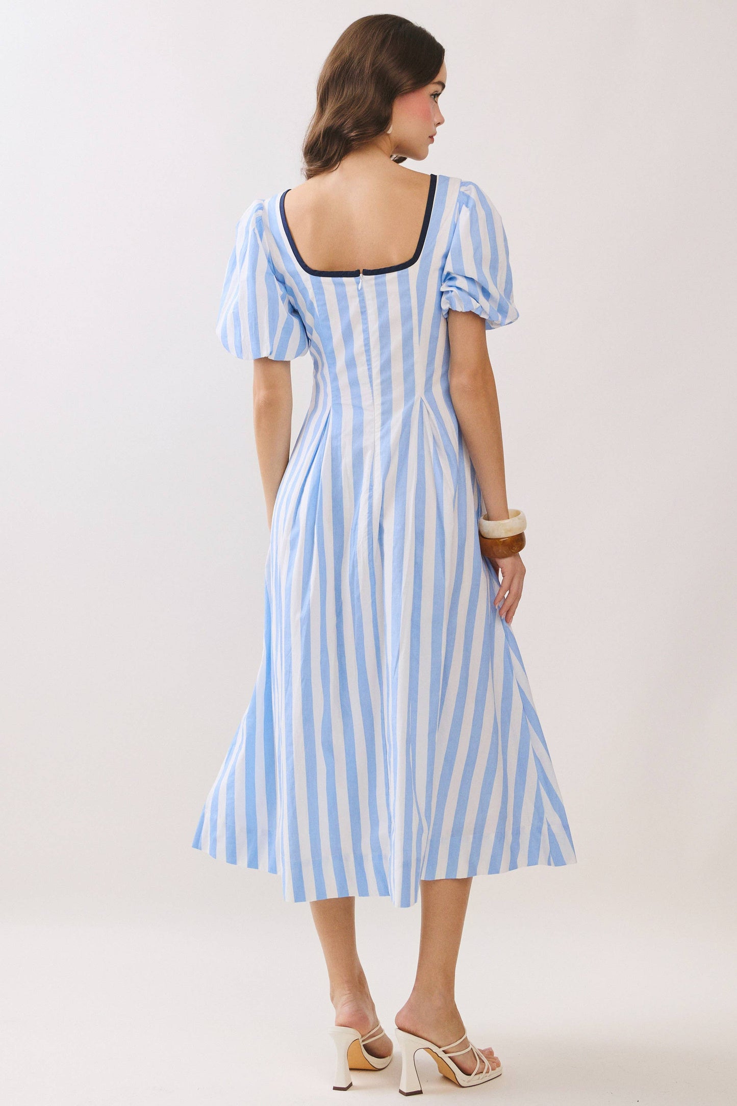 Striped Contrast Piping Detail Square Neck Dress