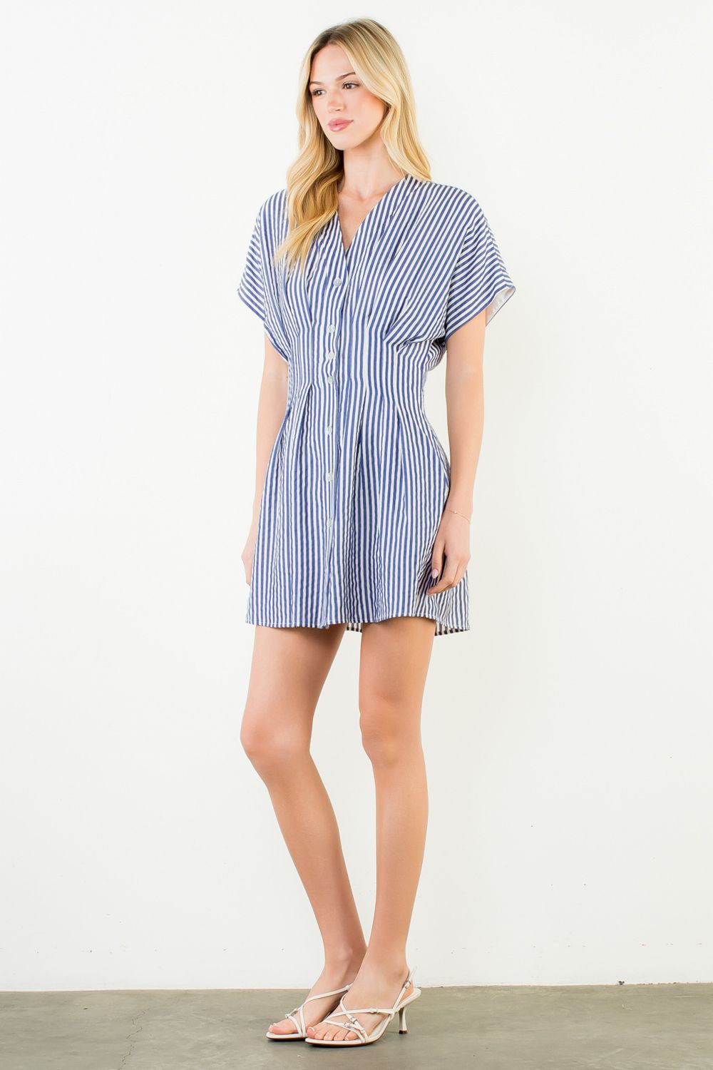 Blue Striped Button Front Dress