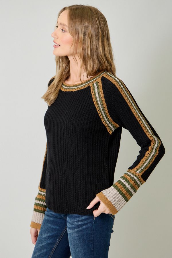 Raglan Sleeve Crochet Detail Top