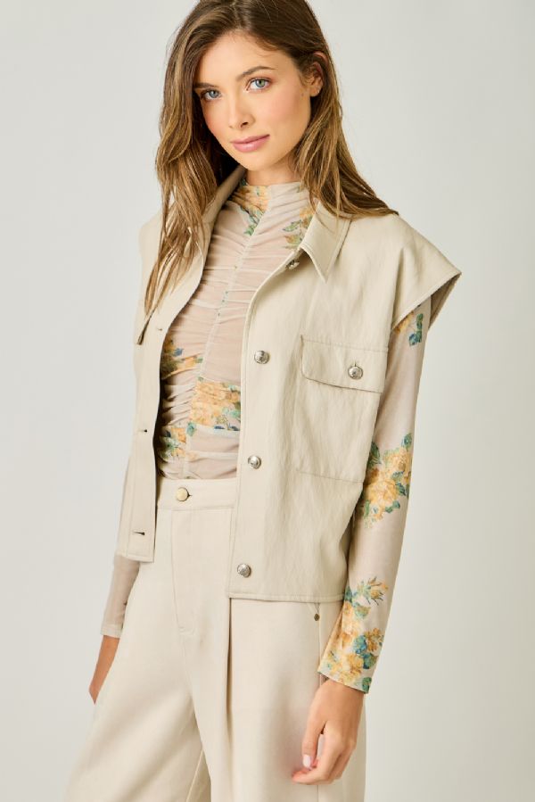 Faux Leather Vest - Oatmeal