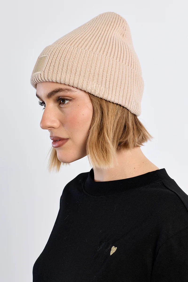 Heart Patch Ribbed Beanie