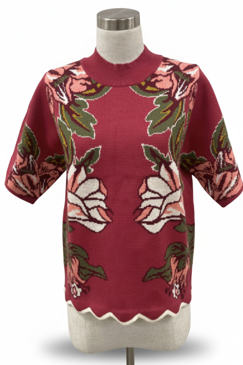 Floral Print Scalloped Hem Top