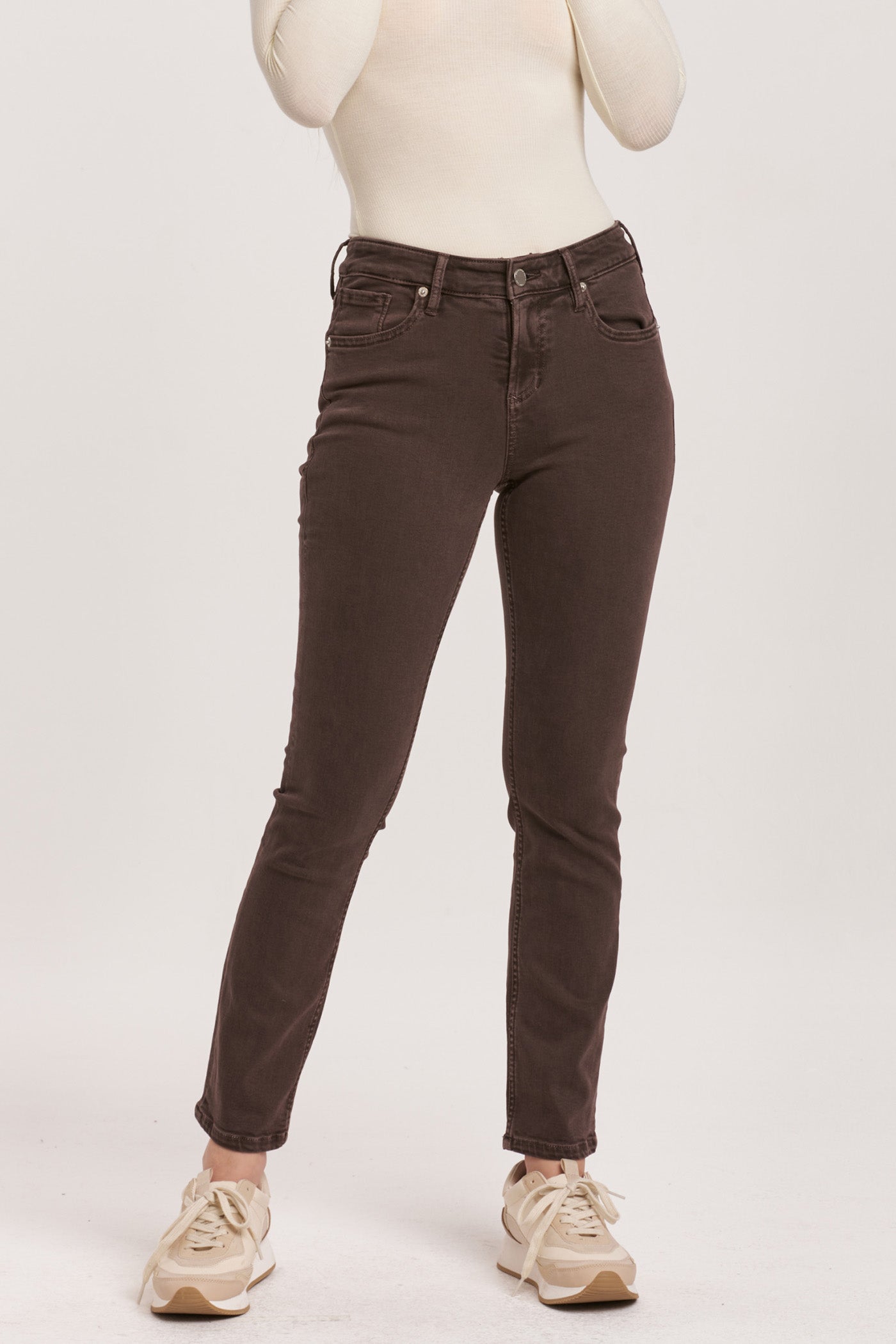 BLAIRE HIGH RISE ANKLE SLIM STRAIGHT JEANS MOCHA BROWN – Tru Bleu
