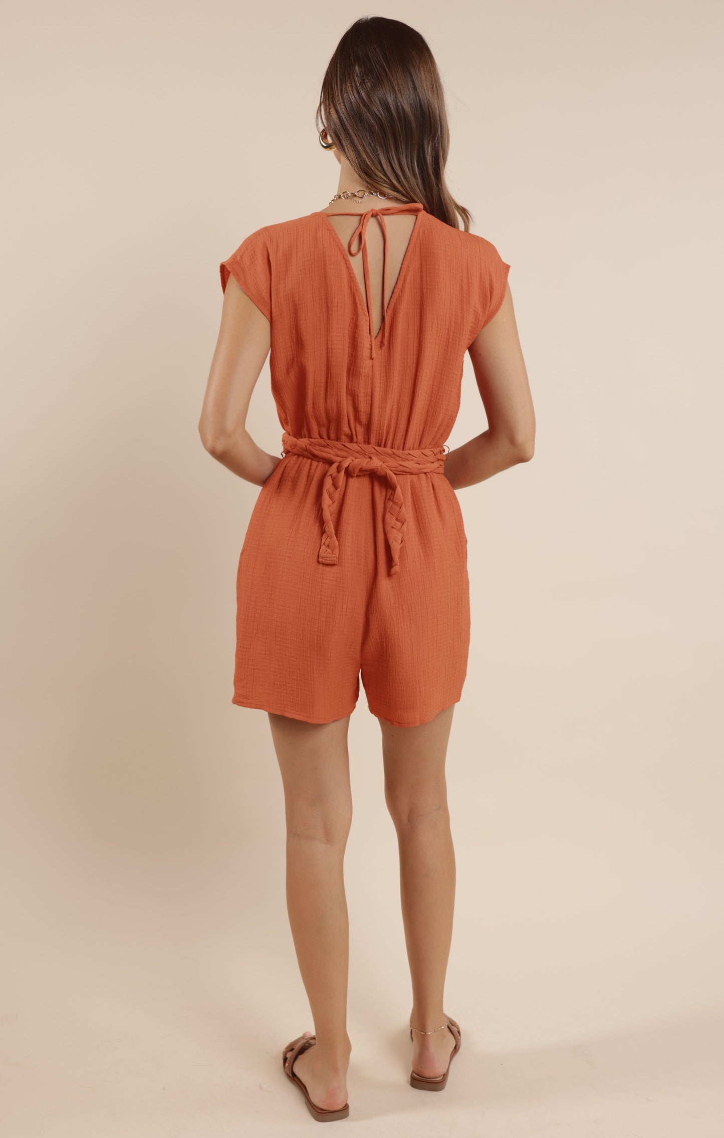 Sandy Toes V-Neck Romper w/Belt