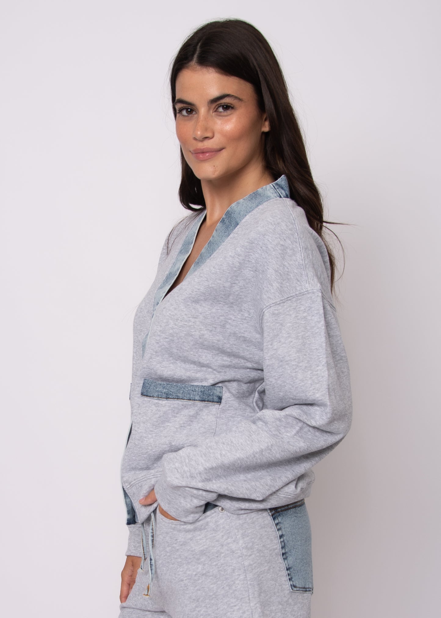 Kellie French Terry W/Denim Long Sleeve Cardigan