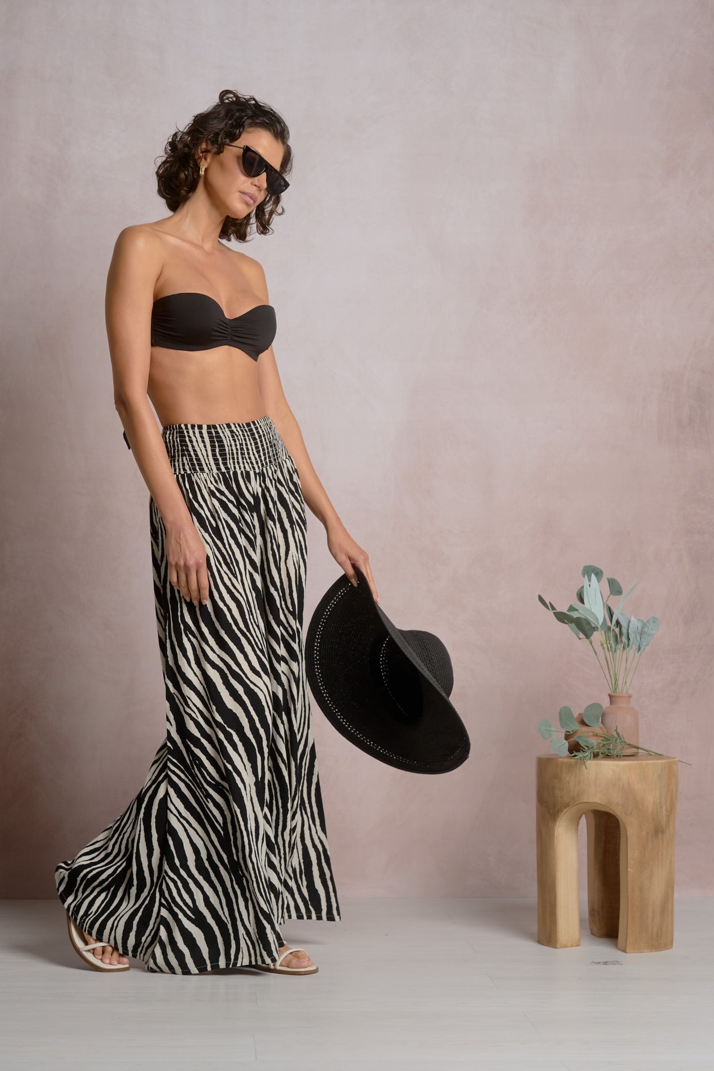 Smocked Waist Wide Leg Pants