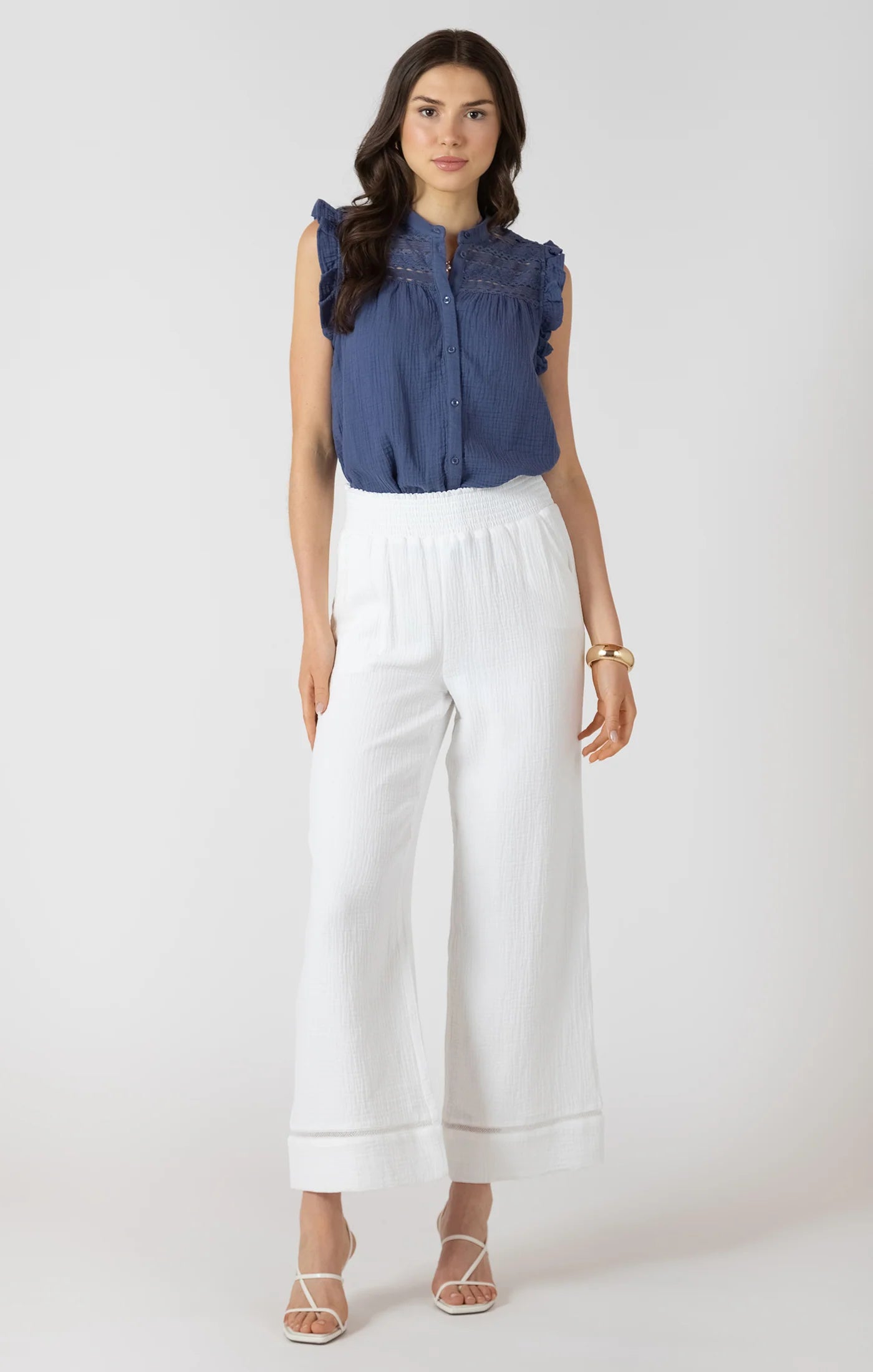 Lace Insert Button Front Blouse