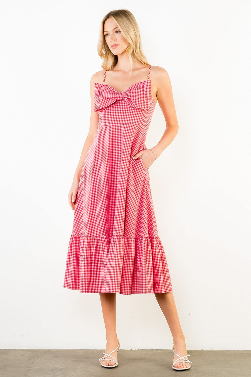 Gingham Large Bow Midi Dress